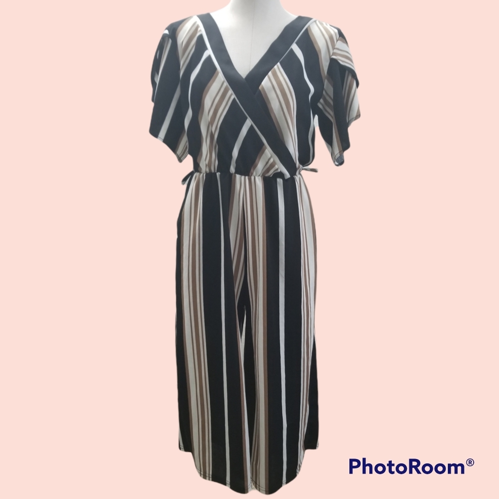 Women's Striped Wrap Jumpsuit L/XL